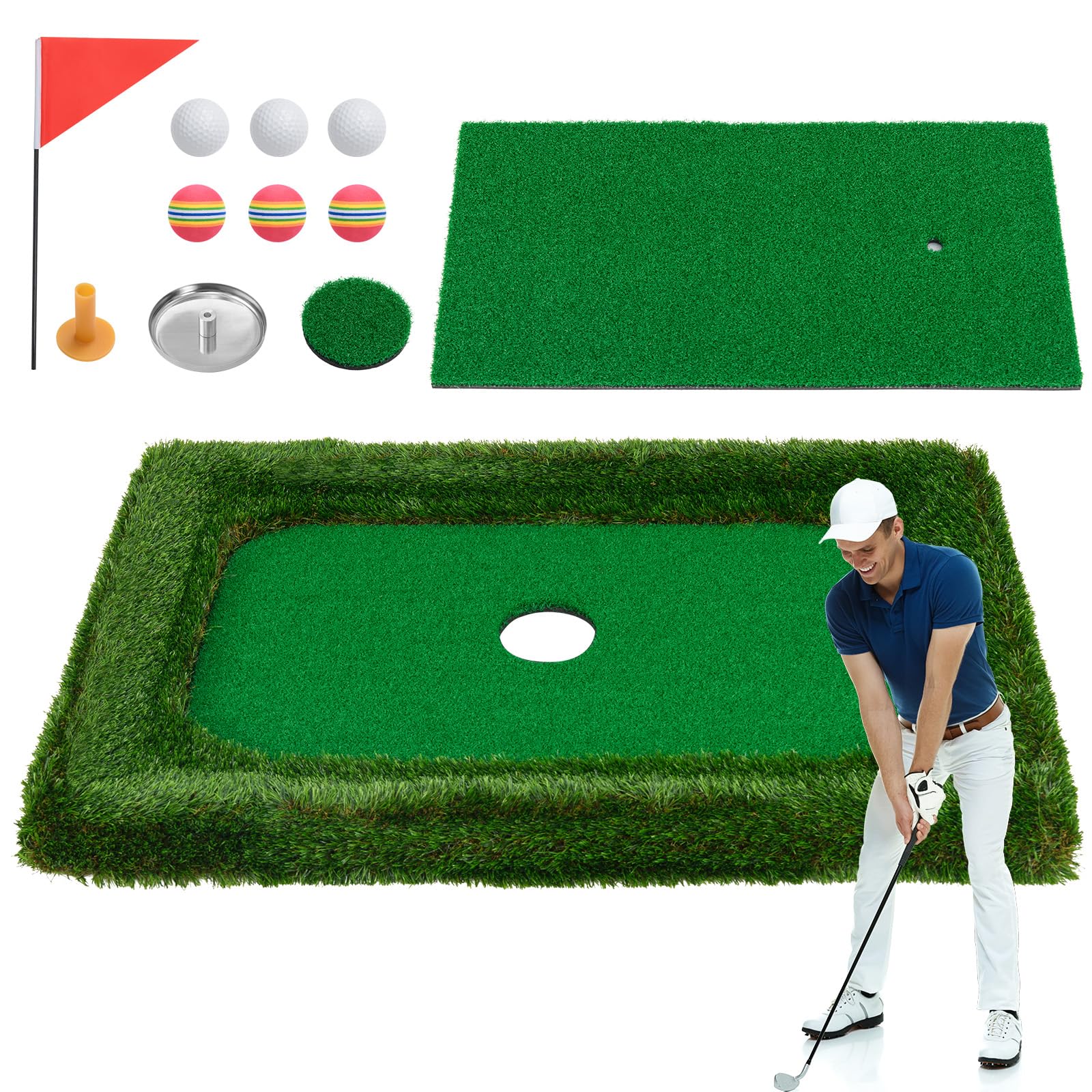 Tangkula Floating Golf Green for Pool, Floating Chipping Green Includes Golf Hitting Mat